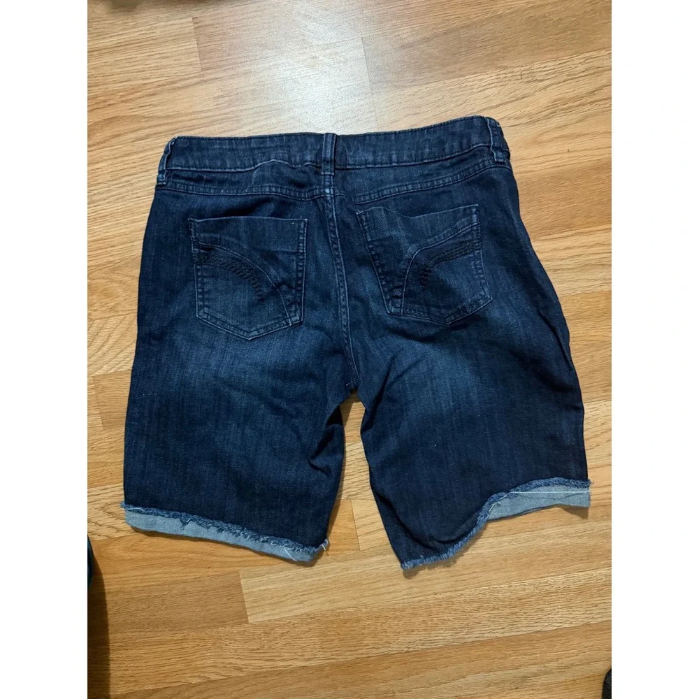 Elle Womens Dark Wash Denim Bermuda Shorts Raw Hem Size 6